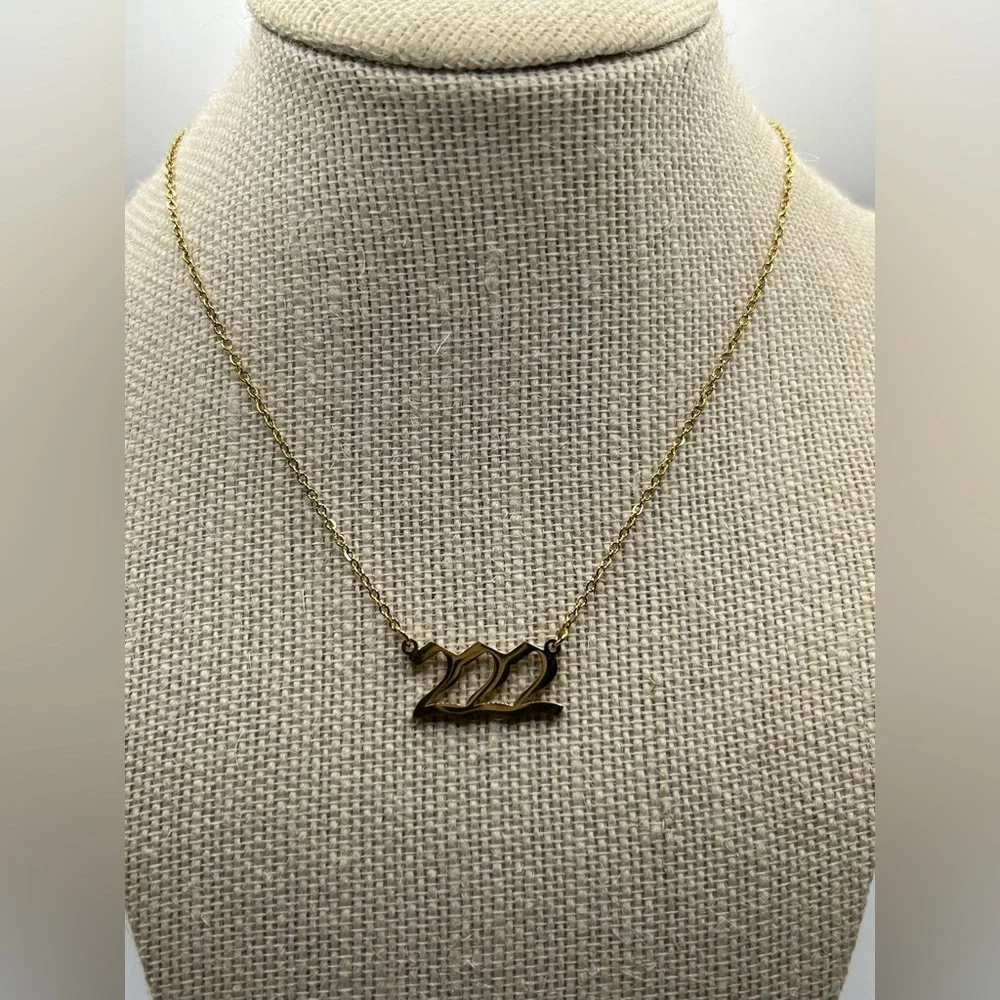 222 Angel Number Necklace Gold or Silver 18 inch length‎ Stainless Steel